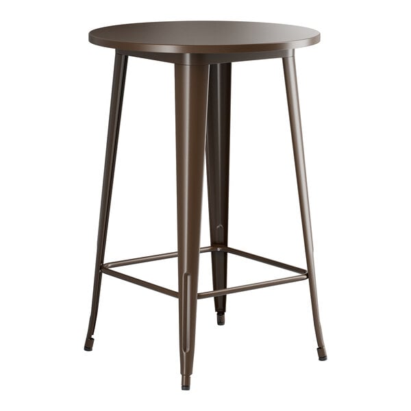 A Lancaster Table & Seating copper bar height table with a brown metal base.