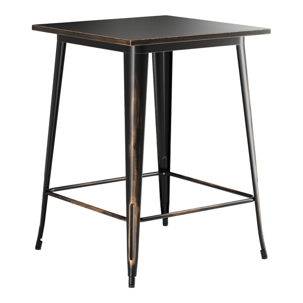 A black metal square bar table with legs.