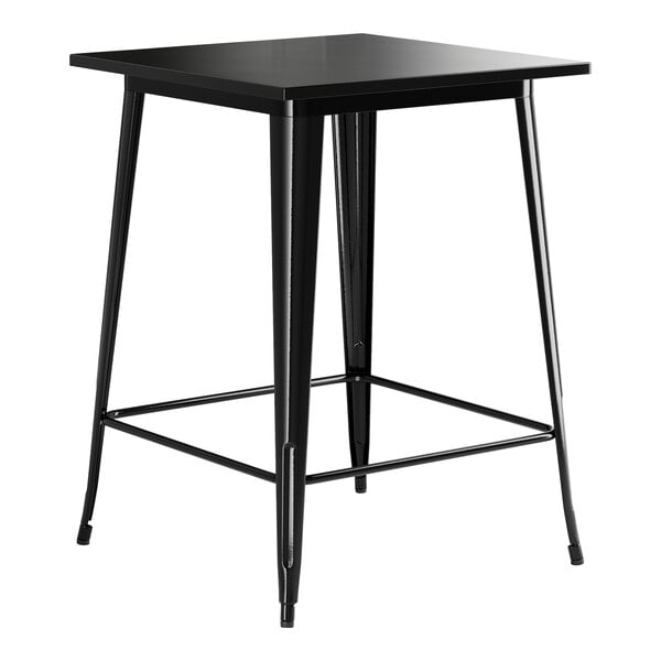 A Lancaster Table & Seating Onyx Black Bar Height Outdoor Table with legs and a square top.