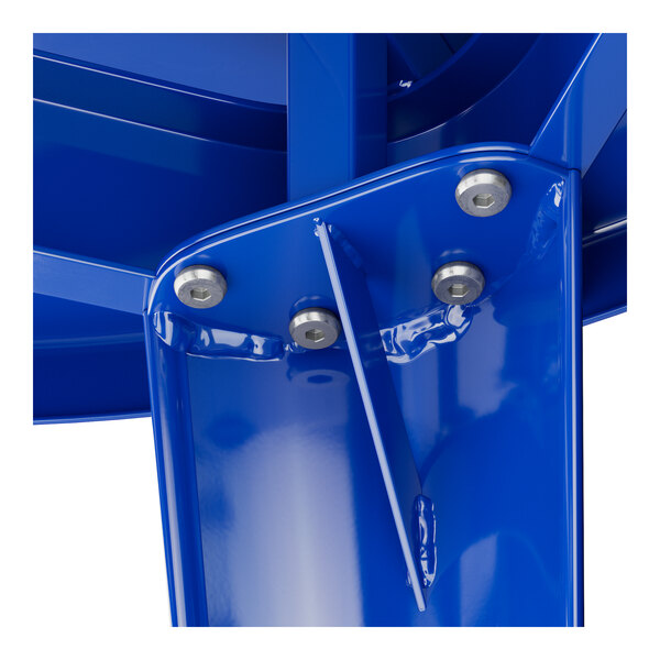 A close-up of the blue metal base for a Lancaster Table & Seating outdoor table.