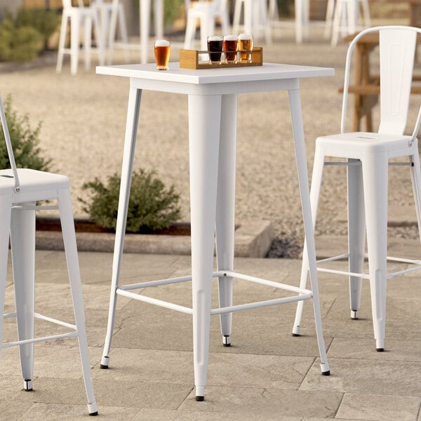 Lancaster Table & Seating Alloy 24" x 24" Pearl White Bar Height Outdoor Table