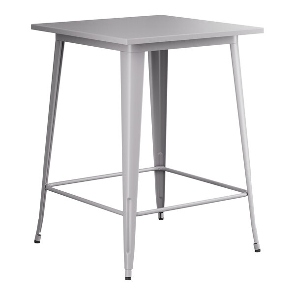 A gray metal square bar height table from Lancaster Table & Seating.