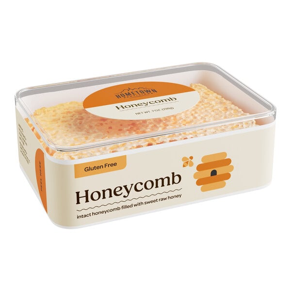 A package of Hometown Provisions honeycomb in a white container with a label.
