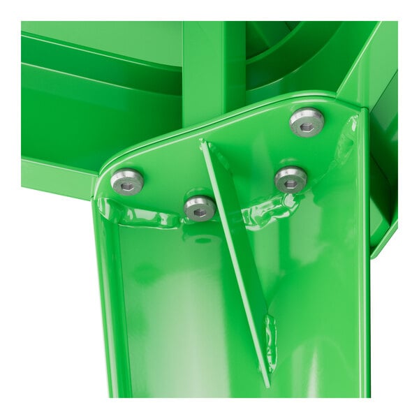 A green metal pole with screws on it.