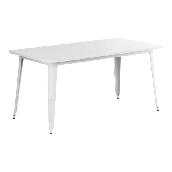 A Lancaster Table & Seating Pearl White rectangular table with legs.