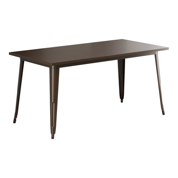 A brown rectangular Lancaster Table & Seating outdoor table with metal legs.