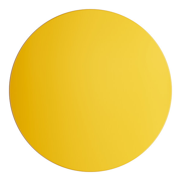 A citrine yellow round table top with a white background and black lines.