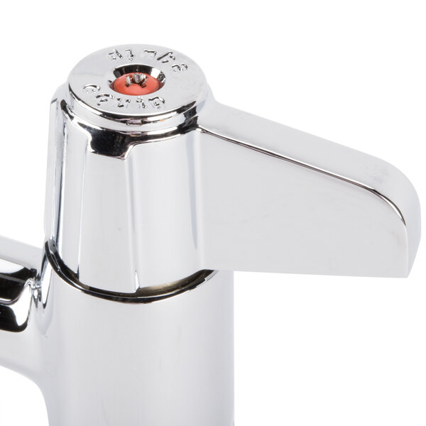 A chrome Equip by T&S deck-mounted faucet with lever handles.