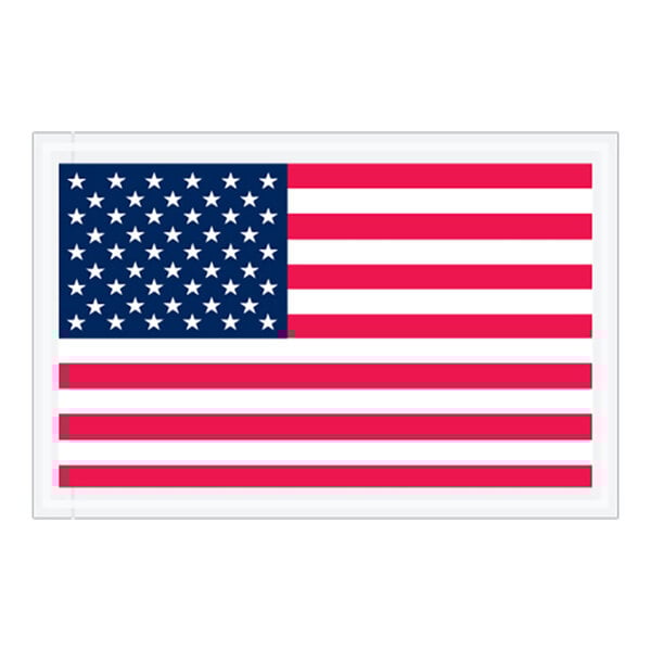 A white polyethylene packing list envelope with a USA flag printed on it.