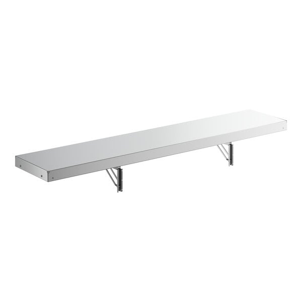 A white rectangular shelf on metal brackets.