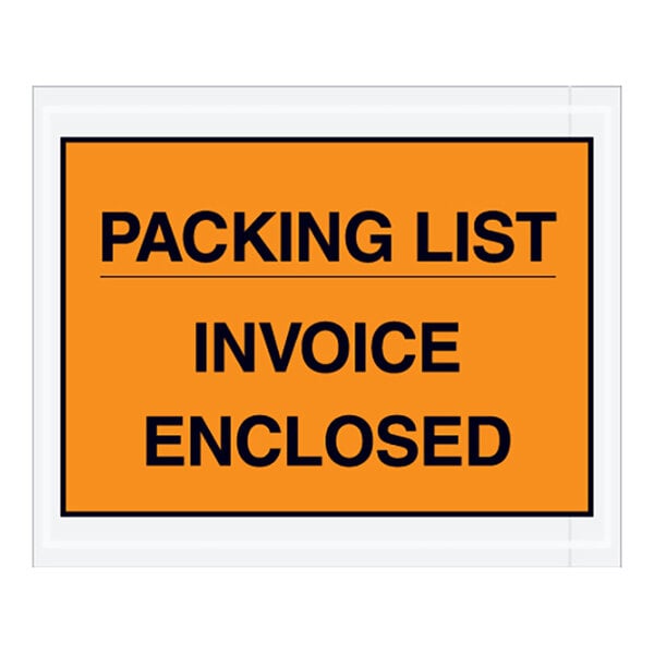 An orange label with black text that says "Packing List/Invoice Enclosed"