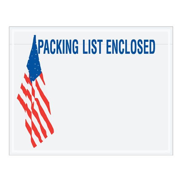 A white Lavex envelope with a flying USA flag and the words "Packing List Enclosed" printed in blue.