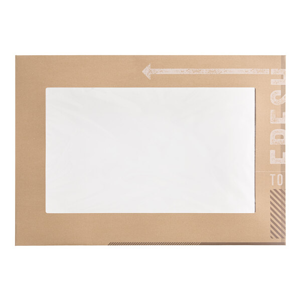 A cardboard box with a white window.