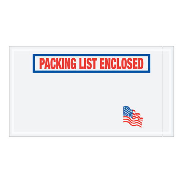 A white envelope with a flag and a red and blue design.