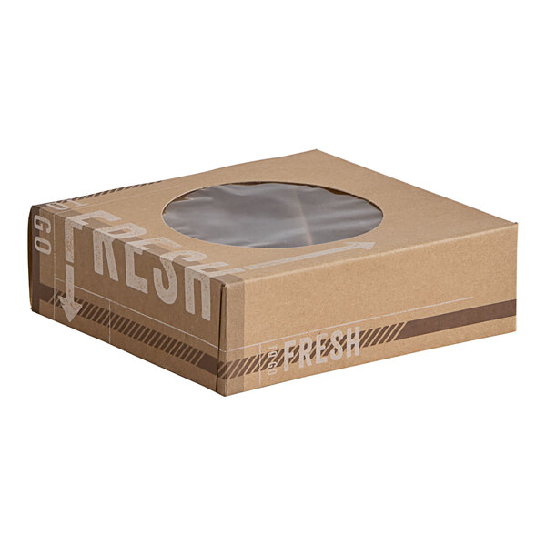 An Innopak kraft cardboard pie box with a clear window.