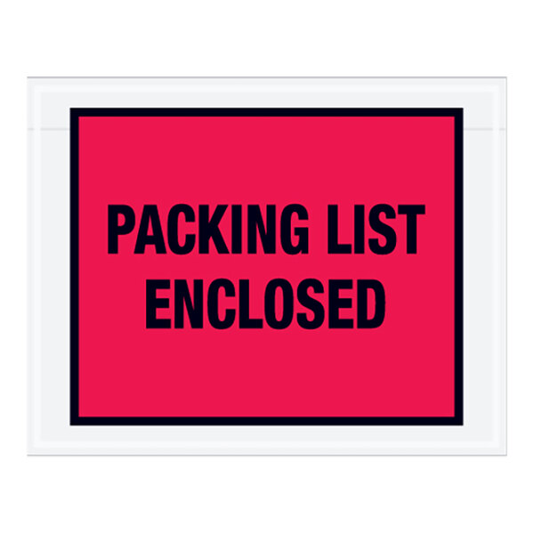 A red sign with black text that says "Packing List Enclosed" in black.