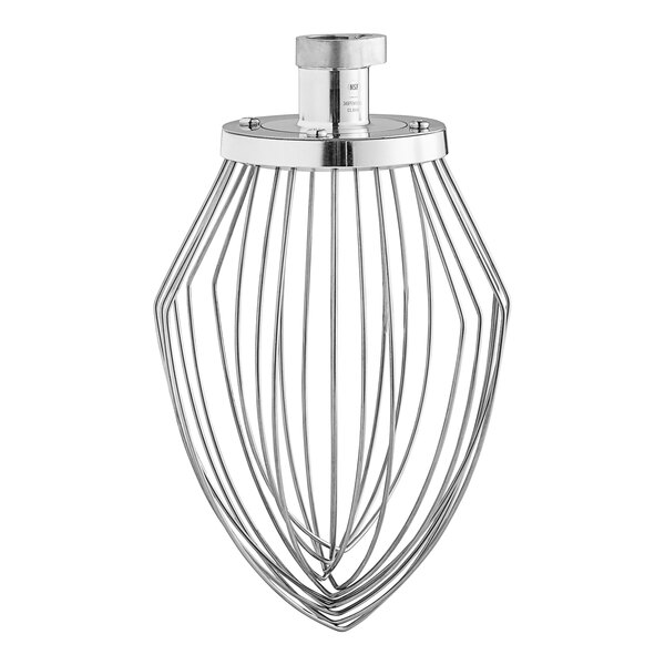 An Estella metal wire whisk attachment with a silver cap.