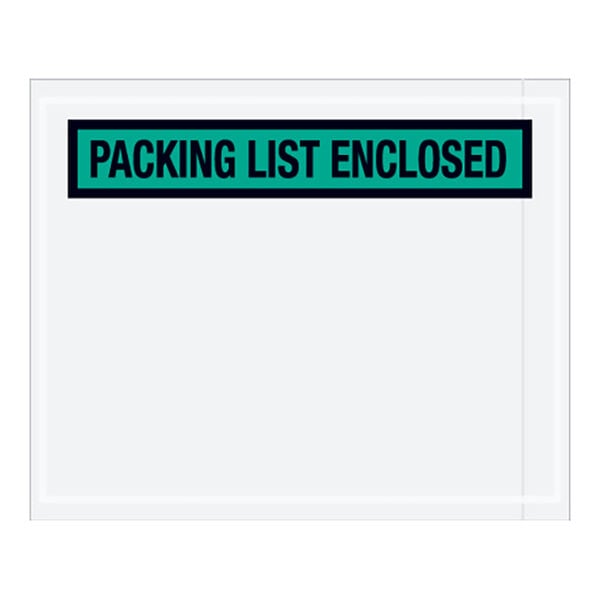 A white package with a green label containing Lavex green panel printed packing list envelopes.