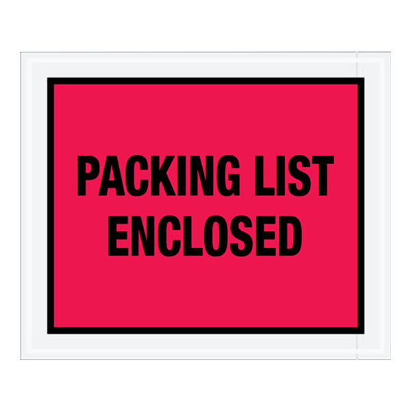 A red sign with black text that says "Packing List Enclosed"