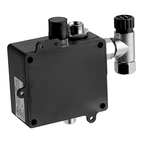 A black Equip by T&amp;S electronic faucet control module.