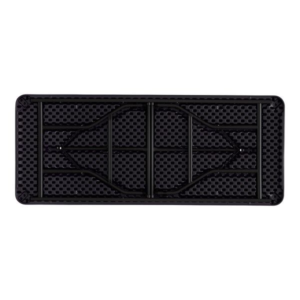 A rectangular black heavy-duty blow molded plastic folding table with black legs.