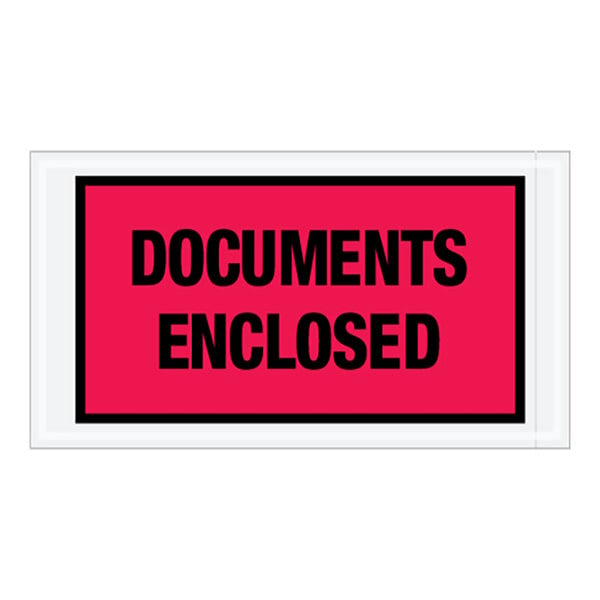 A pink rectangular sign with black text that says "Documents Enclosed"