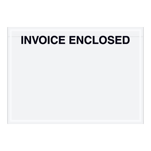 A white Lavex polyethylene envelope with black text reading "Invoice Enclosed" over a clear panel.