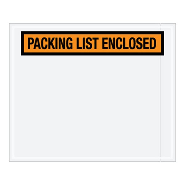 A white envelope with a black and orange Lavex label reading "Panel Printed Polyethylene" containing a yellow and black packaging list.