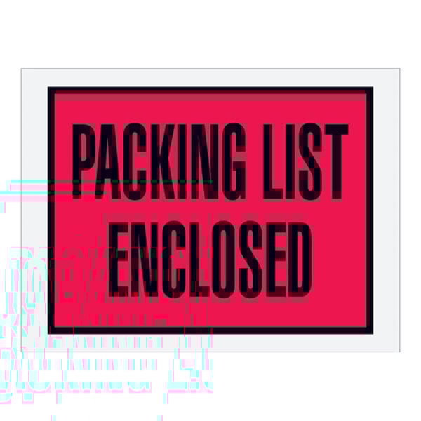 A red sign with black text that says "Packing List Enclosed".