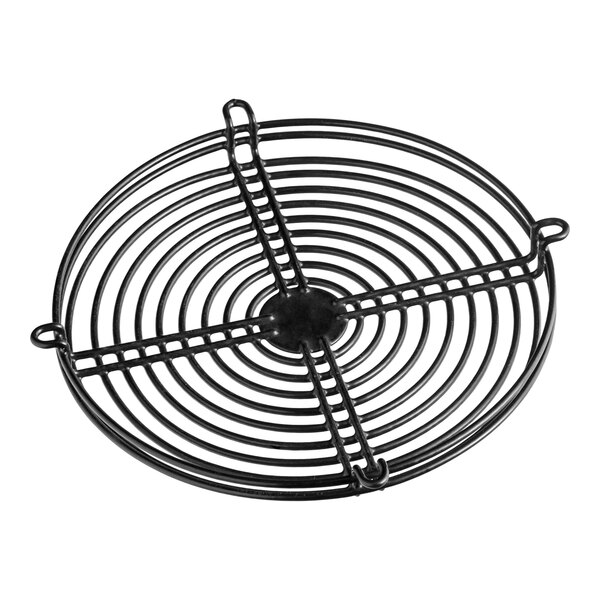 A black metal grid with a circular design.