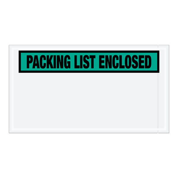 A green rectangular Lavex packing list envelope with black text.