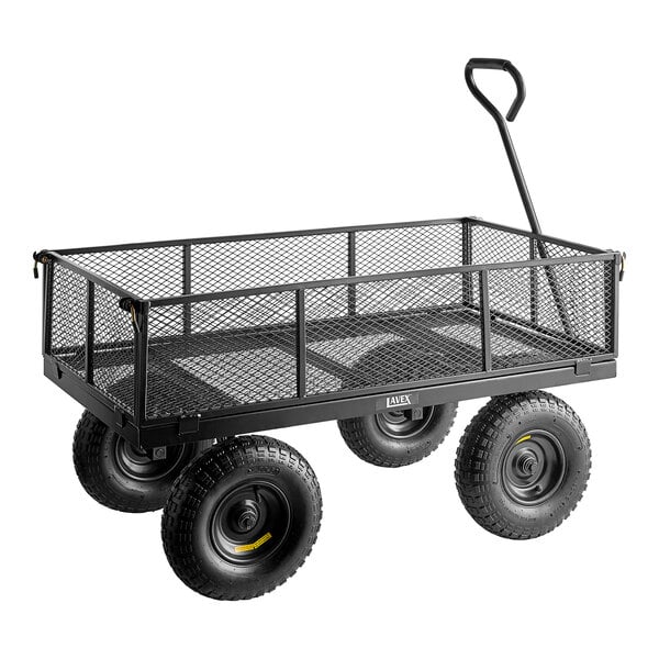 A black metal Lavex utility cart with four wheels.