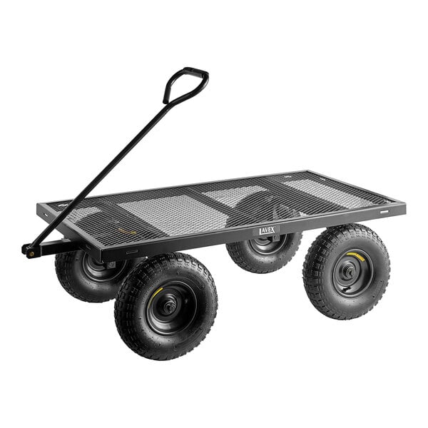 A black metal Lavex utility cart with four wheels and a handle.