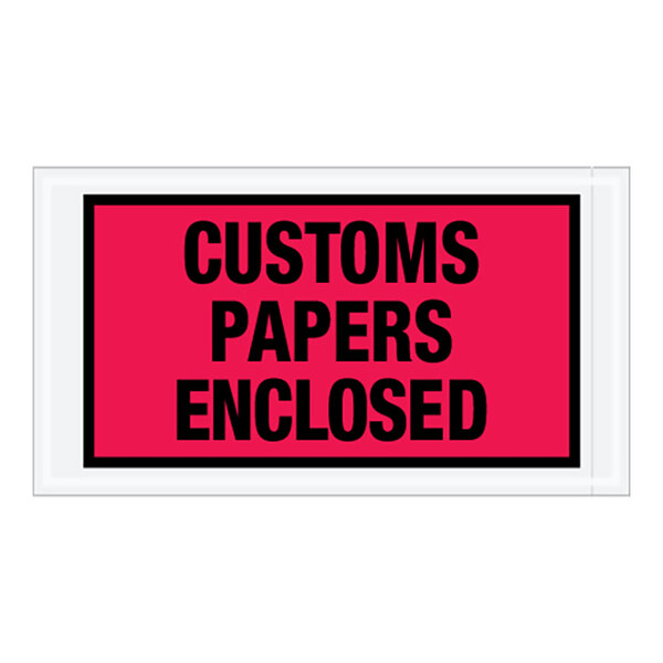 A red sign with black letters that says "Customs Papers Enclosed"