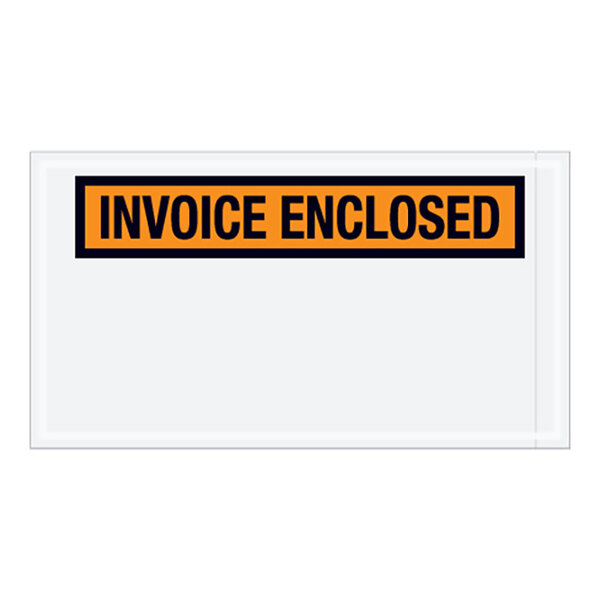 A white envelope with black and orange text that reads "Invoice Enclosed" and includes an orange panel.