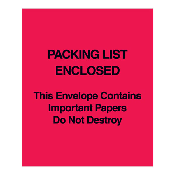 A red square with black lines and black text that says "Packing List Enclosed"