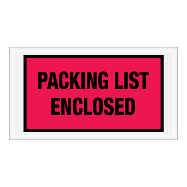 A red sign with black text that says "Packing List Enclosed"