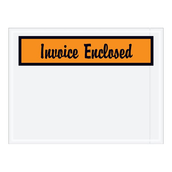 A white envelope with black text that says "Invoice Enclosed" on an orange panel.