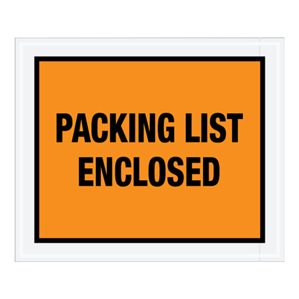 A black text on an orange Lavex packaging list envelope.