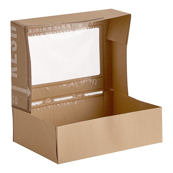 A brown Innopak bakery box with a clear window.
