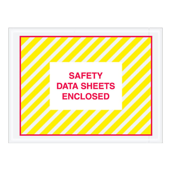 A yellow Lavex safety data sheets envelope with red and white print.