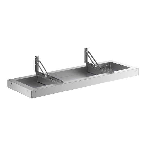 A metal shelf with two metal brackets.