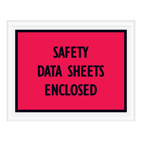 A red Lavex envelope with black text reading "Safety Data Sheets Enclosed" on it.