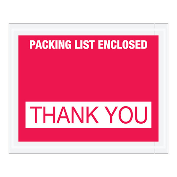 A red rectangular sign with white text that says "Thank You" and "Packing List Enclosed"