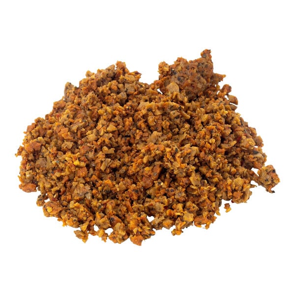 A pile of plant-based vegan Italian sausage crumble.