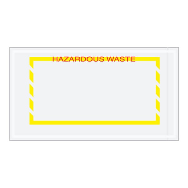 A white rectangular Lavex hazardous waste envelope with yellow and red text.