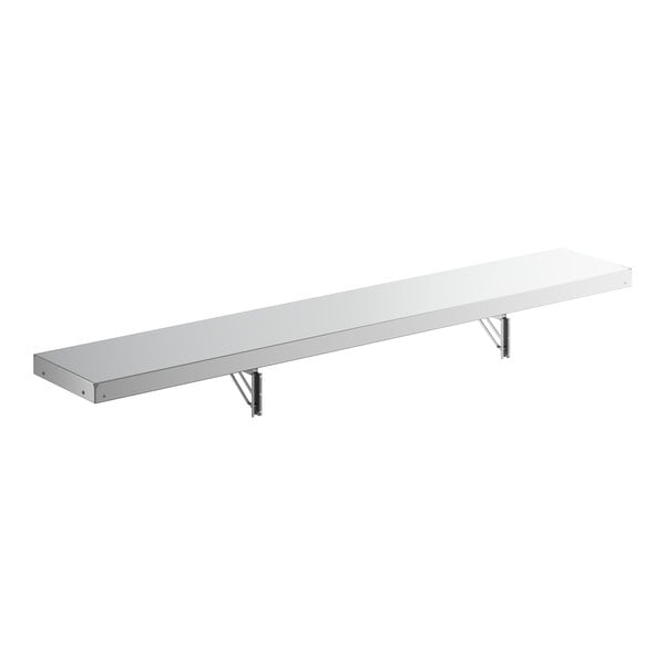 A white rectangular shelf on a metal structure.