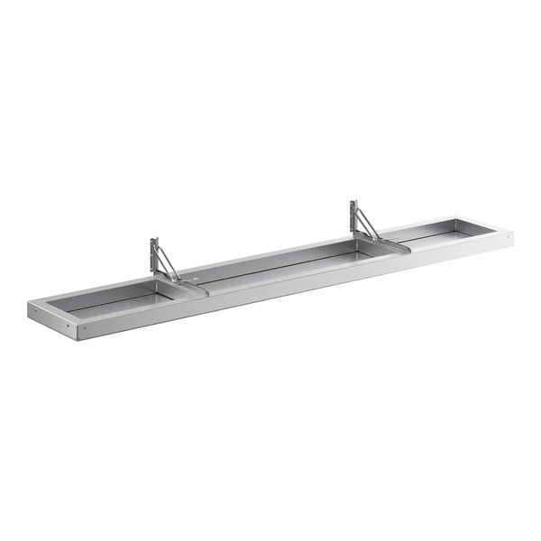 A long rectangular aluminum shelf with two shelves on it.