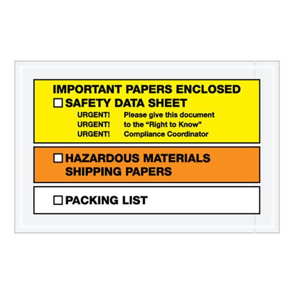 A yellow and orange Lavex checklist envelope with black text reading "Important Papers Enclosed"
