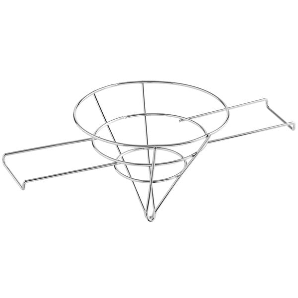 A chrome-plated steel cone with a circular design on top.